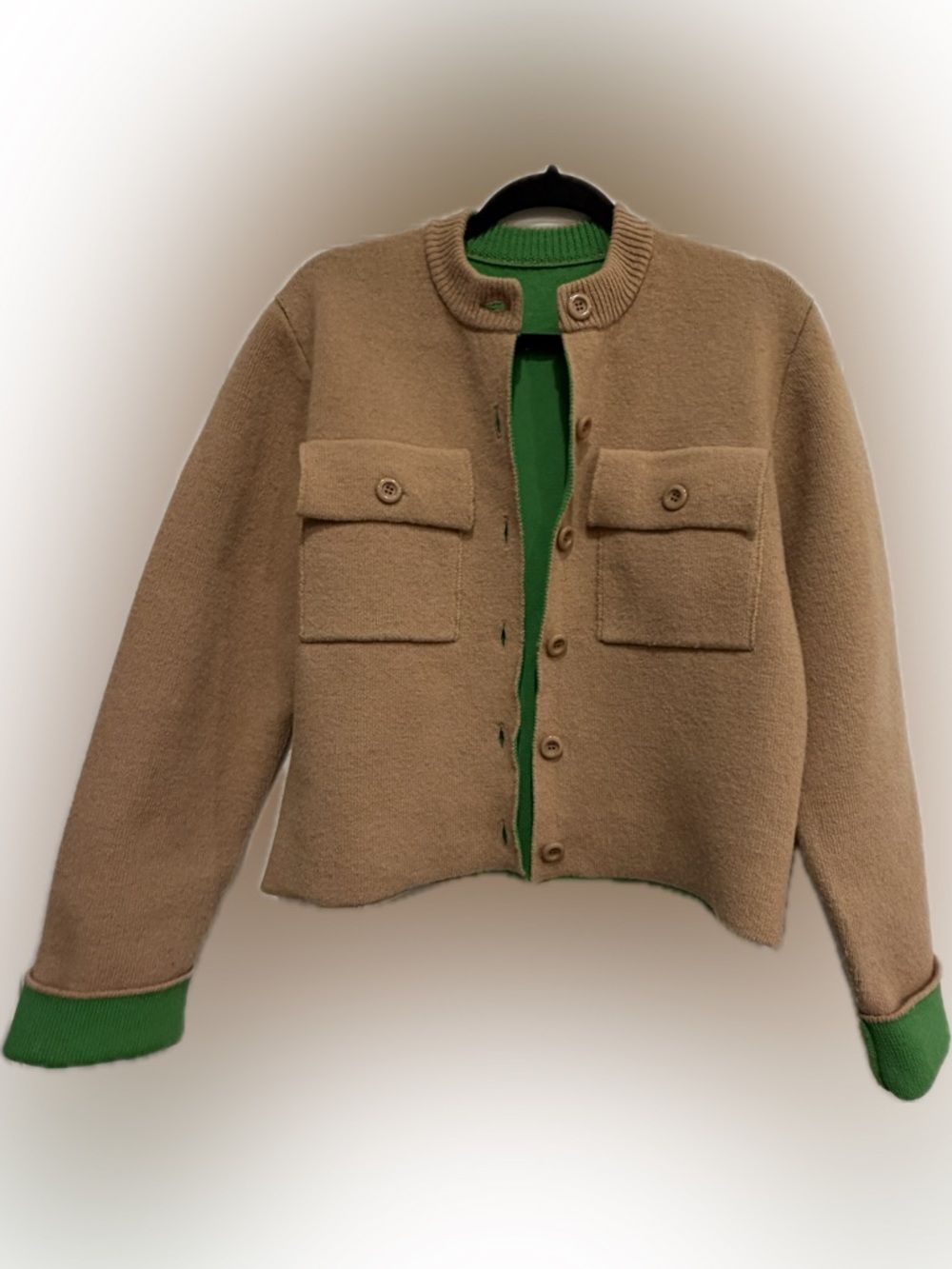 Kids Camel Wool Blend Jacket with Green Trim